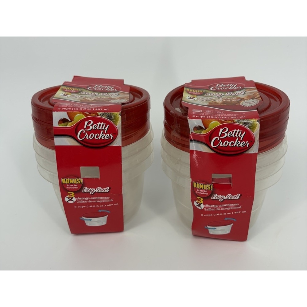 New Betty Crocker Easy Seal Containers 2 Cup Capacity Set BPA Free Set of 6